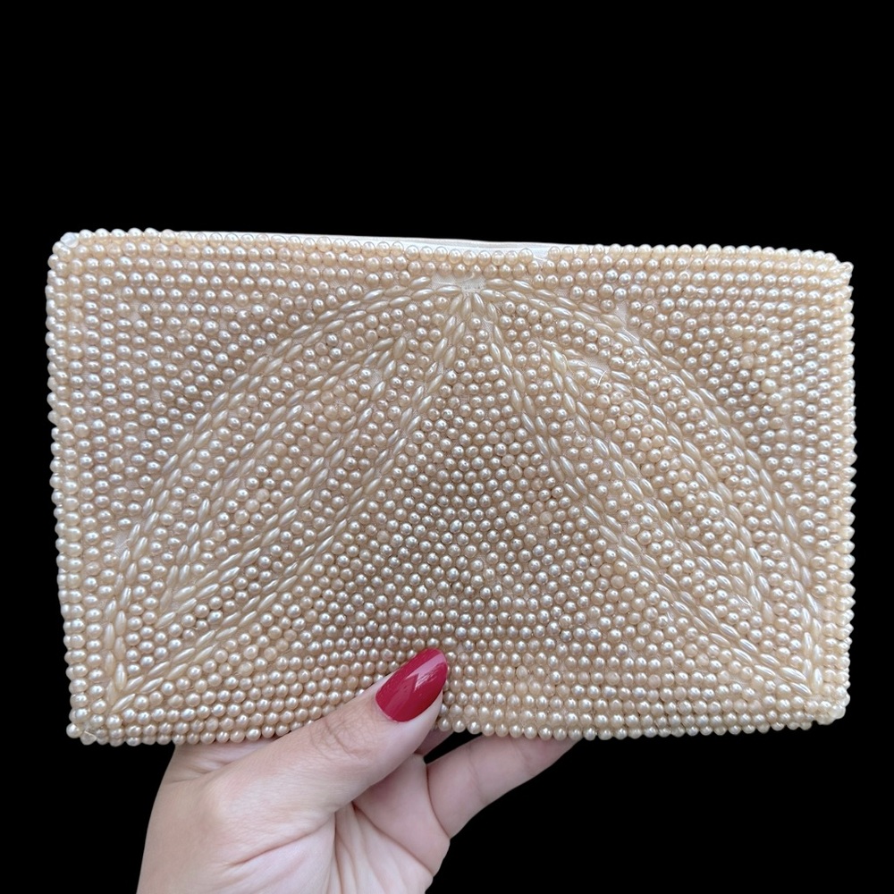 Vintage Beaded Pearl Clutch Handbag By Miranda Of Japan Ivory Colored 1940s-50s